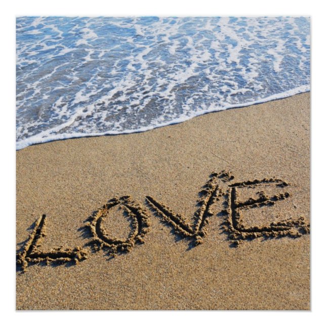 Póster Amor com a Poster de areia escrita (Frente)