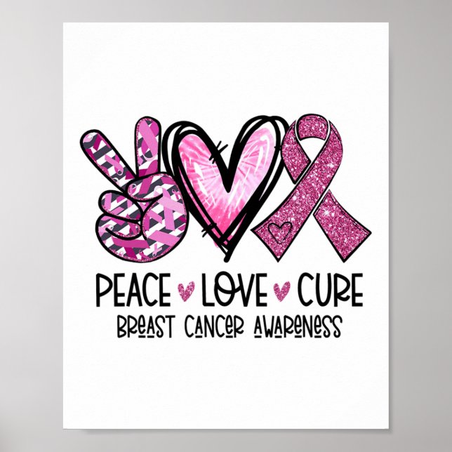 Poster Amor Cura Fita Rosa Fita Cancer Sensibilização (Frente)