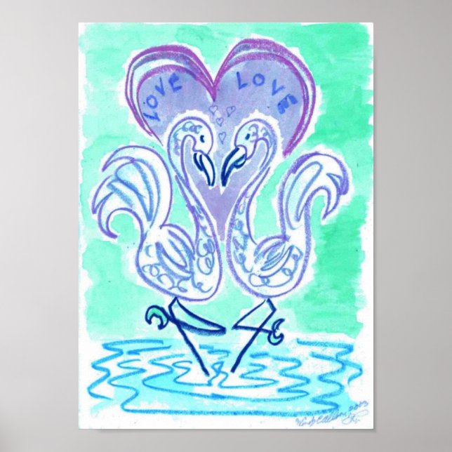 Póster Amor de Flamingo azul por Wendy C Allen (Frente)