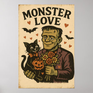 Poster Amor de Monstro de Halloween Antigo