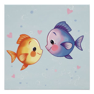 Póster Amor Debaixo do Mar – Casal de Peixes Adoráveis em
