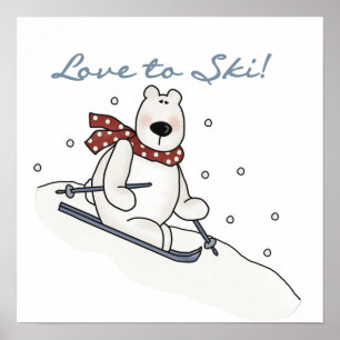Póster Amor do urso polar a esquiar t-shirt e presentes