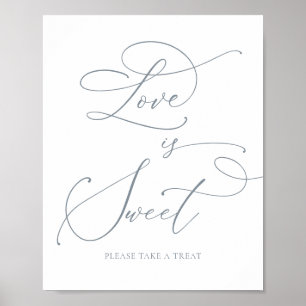Poster Amor é Cinza Azul Doce Casamento Minimalista