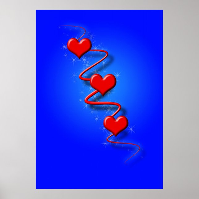 Póster Amor e Corações em Azul (Frente)