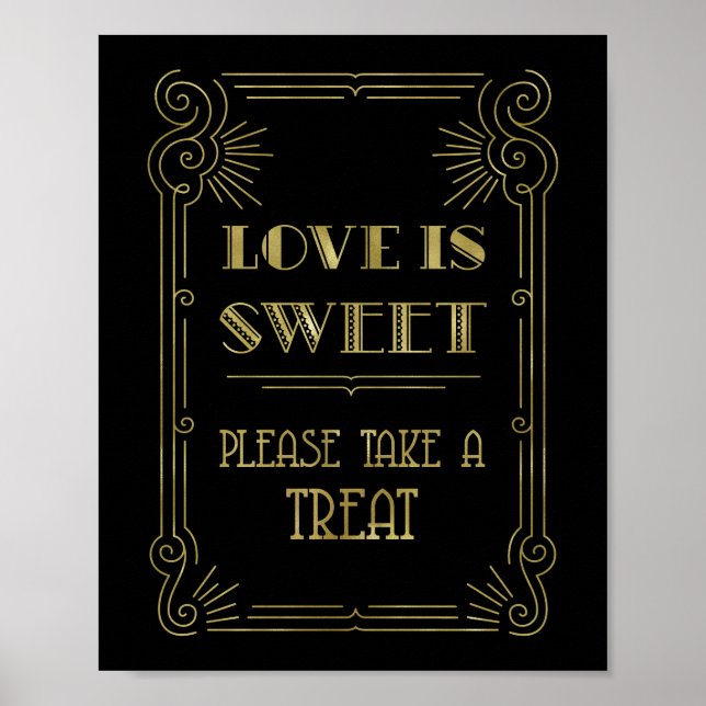 Poster Amor é doce Bar doce Casamento Dourado 1920 negro (Frente)