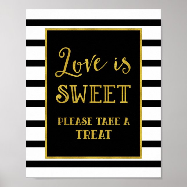 Poster Amor é doce Bar doce Casamento Dourado Black Strip (Frente)