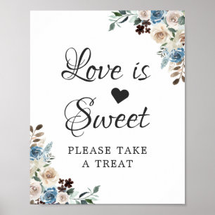 Poster Amor é doce Boho Dusty Blue Beige Floral