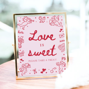 Poster Amor é Doce no Valentim Rosa Desenhado à Mão Moder