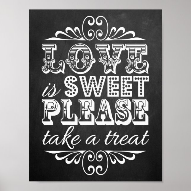 Póster Amor é doce - Sinal de Casamento Chalkboard (Frente)