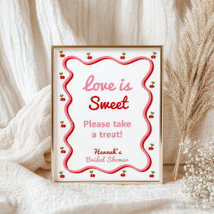 Poster Amor é doce sinal de Chá de panela Retro Cherry