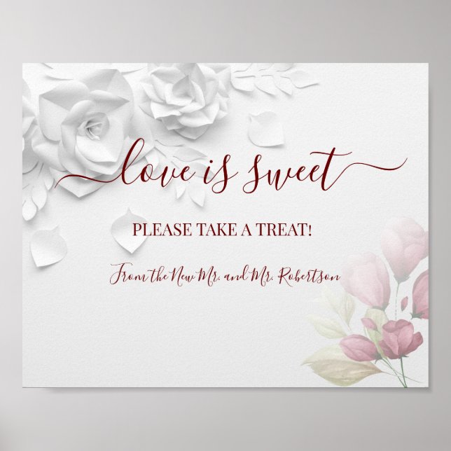 Poster Amor é Mesa Doce Sinal de Casamento Floral (Frente)