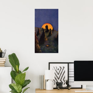 Póster Amor e romance do vintage, luar da colheita