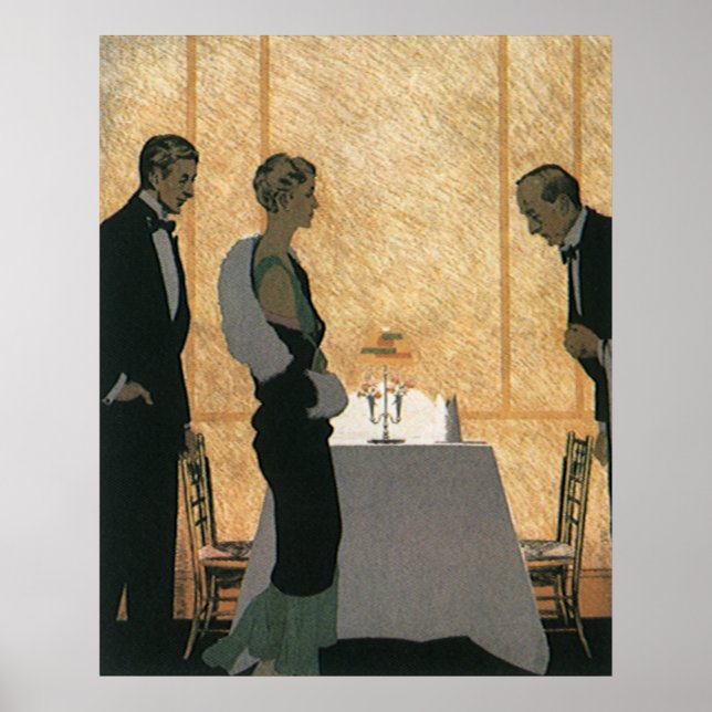 Poster Amor e Romance Vintage, Jantar Elegante de Casal (Frente)