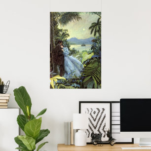 Póster Amor e Romance Vintage, Vista Tropical Romântica