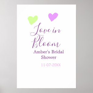 Poster Amor em flor coração colorido chá de noiva nome da