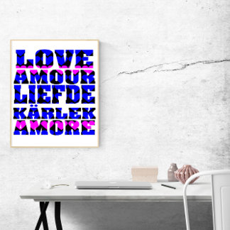Poster Amor em muitas línguas Corações Vermelhos