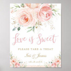 Poster Amor Floral Rosa Esbranquiçado é Casamento Doce