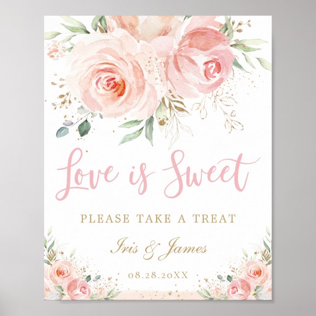 Poster Amor Floral Rosa Esbranquiçado é Casamento Doce (Frente)