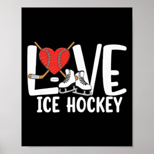 Poster Amor Hóquei no Gelo Patins Fofos Stick e Disco Esp