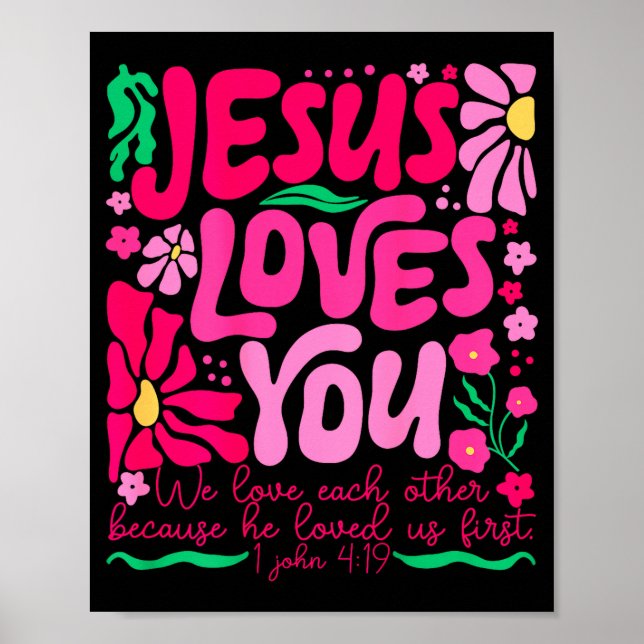 Poster Amor Jesus Boho Floral Fé Religiosa (Frente)