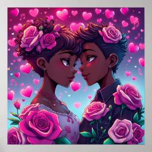 Poster Amor LGBT   Casal Africano-Americano de Animes