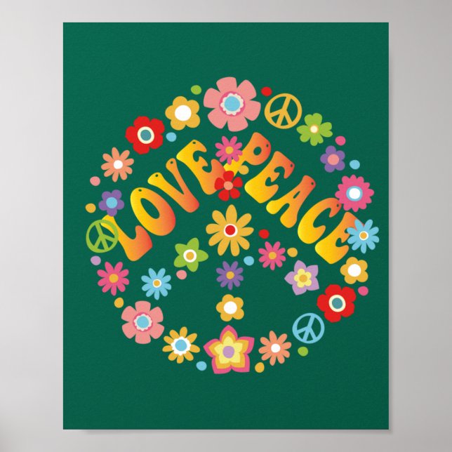 Poster AMOR LIBERDADE DE PAZ 60s 70s Tie Dye Hippie (Frente)