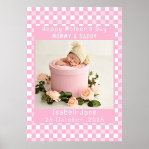 Poster Amor Mãe Simples Elegante - Foto branca e rosa