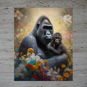 Poster Amor Materno - Imagem de Gorila Mãe em Aquarela po