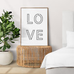 Poster Amor Moderno | Monocromático — Na moda de tendênci<br><div class="desc">Simples,  na moda,  "Amor" cita impressão de poster com tipografia moderna de linha dupla em preto-e-branco. Design minimalista,  moderno,  monocromático inspirado pelo romance,  encorajamento,  inspiração,  motivação,  família,  amizade e gentileza.</div>