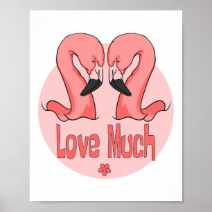 Poster Amor muito Kawaii belos dois flamingos rosa