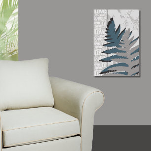 Poster Amor Natureza Estilizada Folhas de Cinza Fern