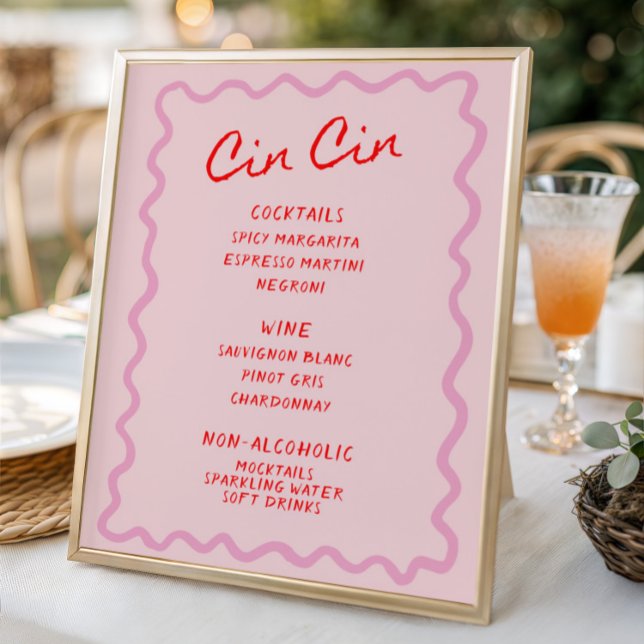 Poster Amor no Bloom Red Pink Cin Cin Menu Bar (Criador carregado)