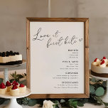 Poster Amor no Primeiro Bite Desserts Menu Sinal<br><div class="desc">Cartaz de poster do menu sobremesas de casamento personalizado com a caligrafia elegante "Love at first bite" com design branco e preto moderno.</div>