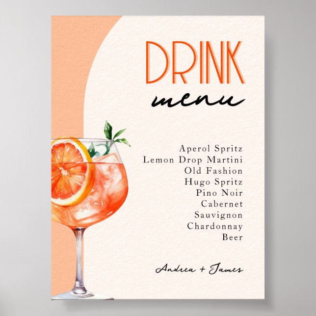 Poster Amor no Primeiro Spritz Wedding Drinks Menu (Frente)