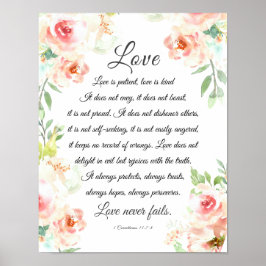Poster Amor Nunca Falha Bíblia Verse Blush Floral Casamen