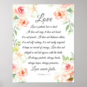 Poster Amor Nunca Falha Bíblia Verse Blush Floral Casamen