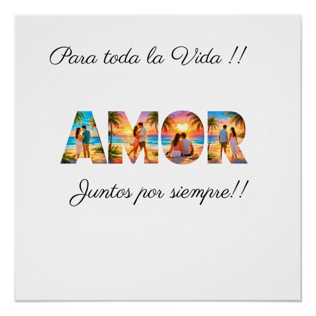 Póster AMOR Poster with Vibrant Beach Couples (Frente)