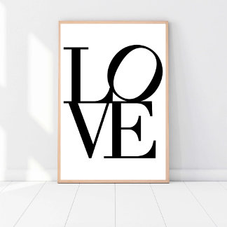 Poster AMOR, preto e branco, Trabalho de arte moderno de