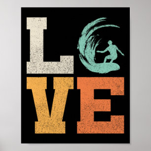 Poster Amor Retro Surfista Vintage Surfando Homens Menino