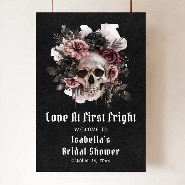 Poster Amor Skull No Primeiro Chá de panela De Boas-Vinda (Halloween Love At First Bridal Shower Welcome Sign)
