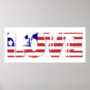Poster Amor vermelho, branco e azul