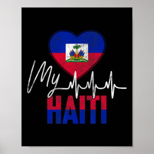 Poster Amor Vintage Haiti Ritmo Coração Dia da Bandeira H