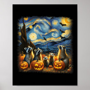 Poster & Possum Halloween Fall Van Gogh Starry Night