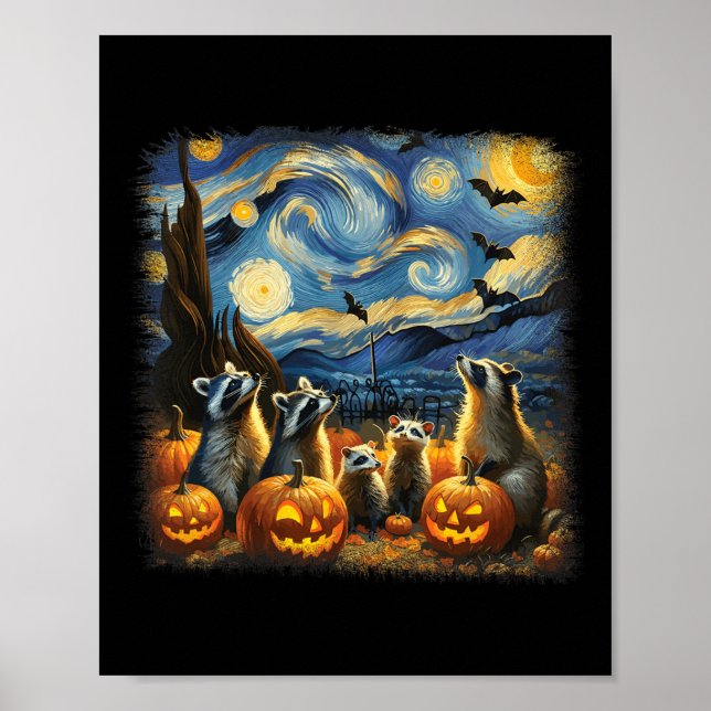 Poster &amp; Possum Halloween Fall Van Gogh Starry Night (Frente)