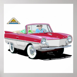 Poster Amphicar branco-vermelho