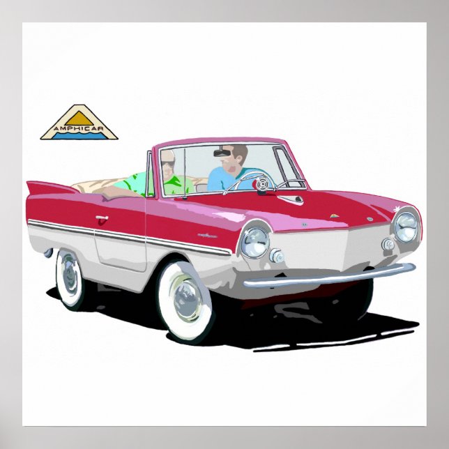 Poster Amphicar branco-vermelho (Frente)