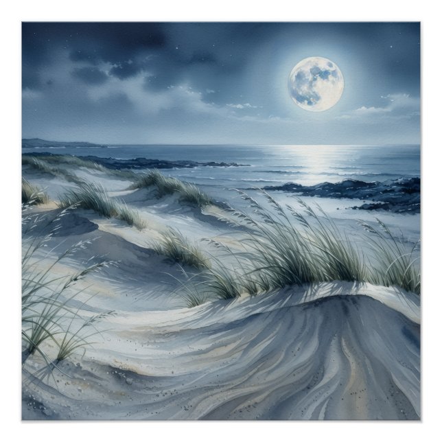 Póster Ampliação de Foto da Lua Sobre o Mar Calmo (Frente)