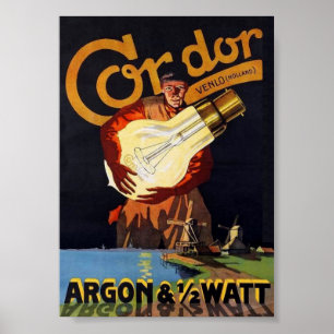 Póster Ampola elétrica holandesa de Nouveau da arte do
