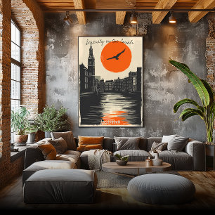 Poster Amsterdã ao Crepúsculo - Reflexos Minimalistas do 