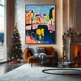 Poster Amsterdã Canais e Bicicletas em Fauvist Artístico